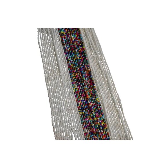 African Inspired Multicolored Beaded Bib Necklace With Hammered Brass Accent & F - Picture 6 of 8